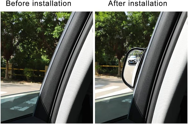 ESreake 2Pcs Back Passenger Rear View Mirror Adjustable Blind Spot Mirror,Real Glass,Car SUV Side View Mirror With Convex Surface Stick on B-Pillar for Second Row Door Safely Get-Off (Black frame, 2 PCS) - Image 5